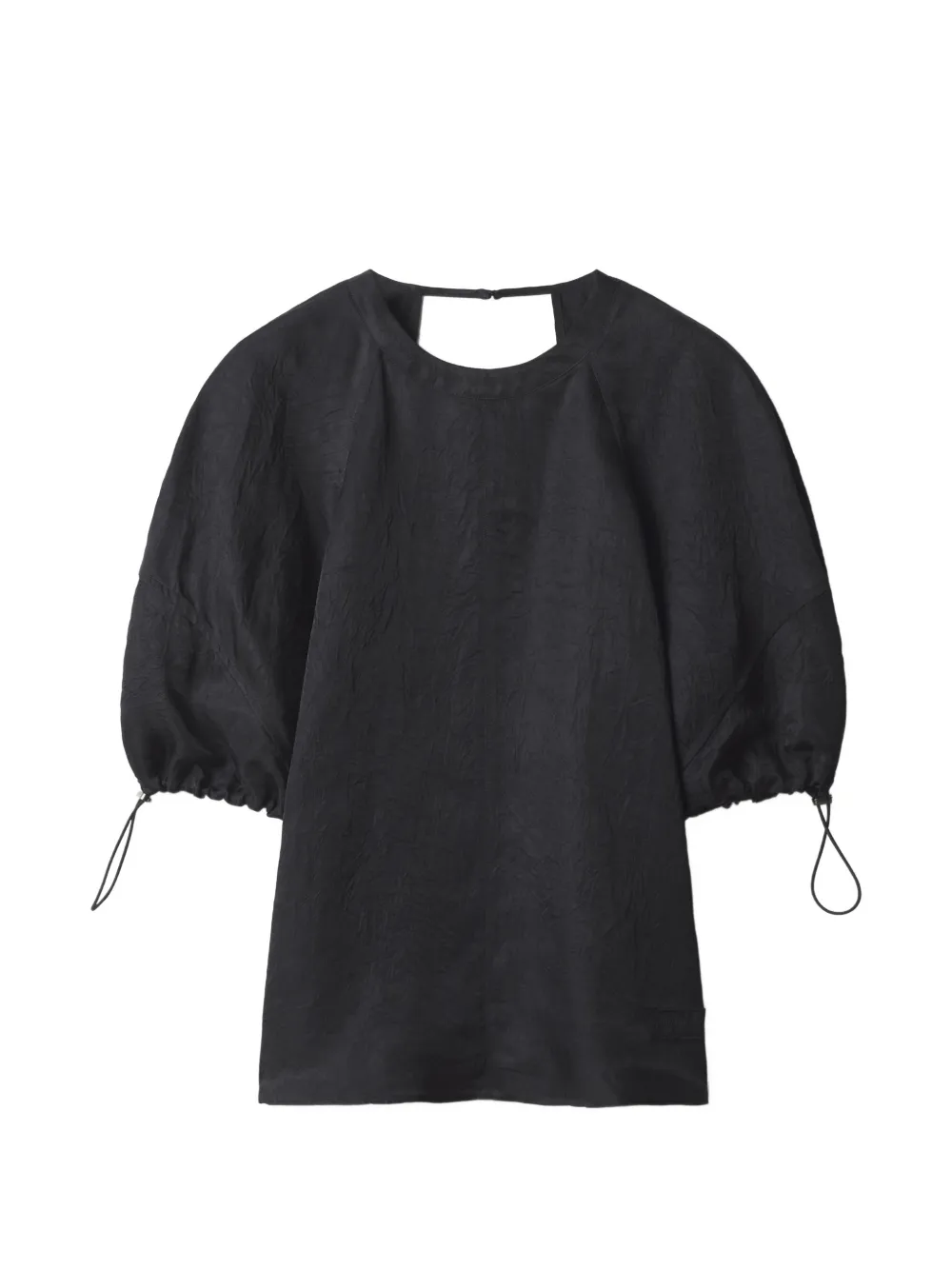 Maison Kitsuné crinkled puff-sleeve top Zwart
