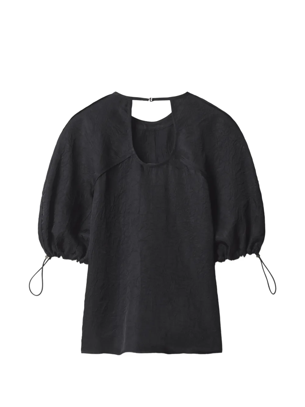 Maison Kitsuné crinkled puff-sleeve top Zwart