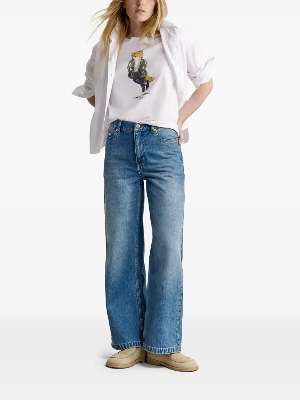 Maison Kitsuné wide-leg jeans Blauw