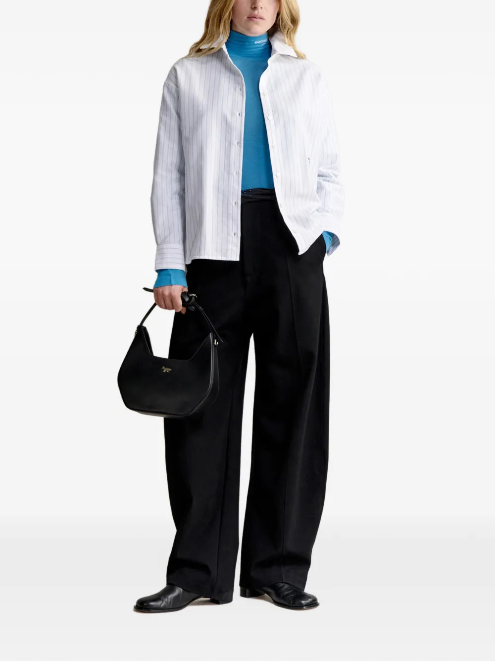 Maison Kitsuné vertical-stripe logo-print shirt jacket Wit