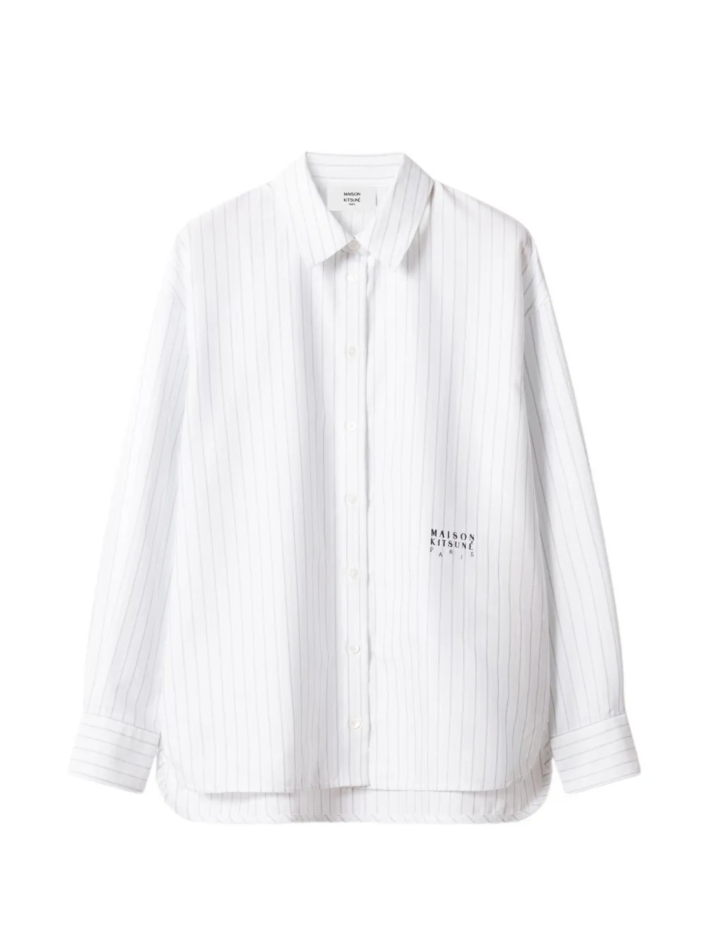 Maison Kitsuné vertical-stripe logo-print shirt jacket Wit