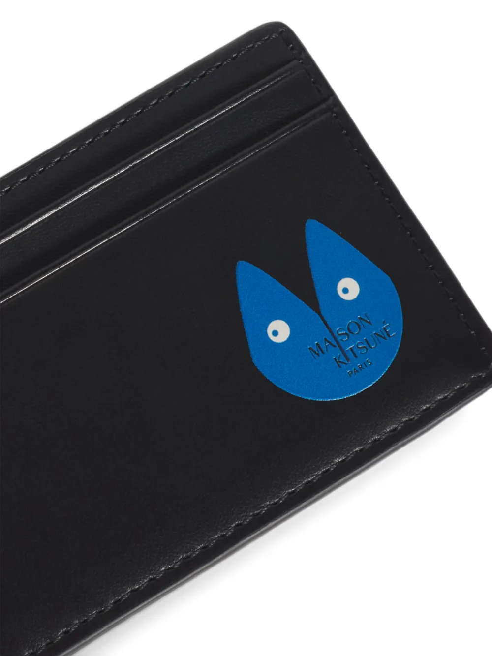 Maison Kitsuné logo-print leather cardholder Zwart