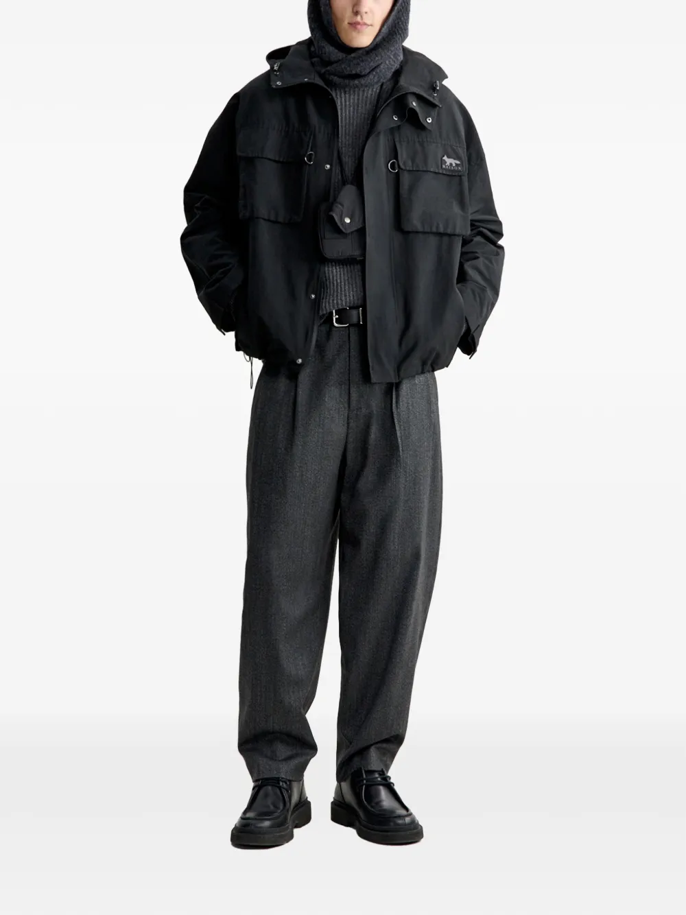 Maison Kitsuné logo-patch hooded jacket Zwart