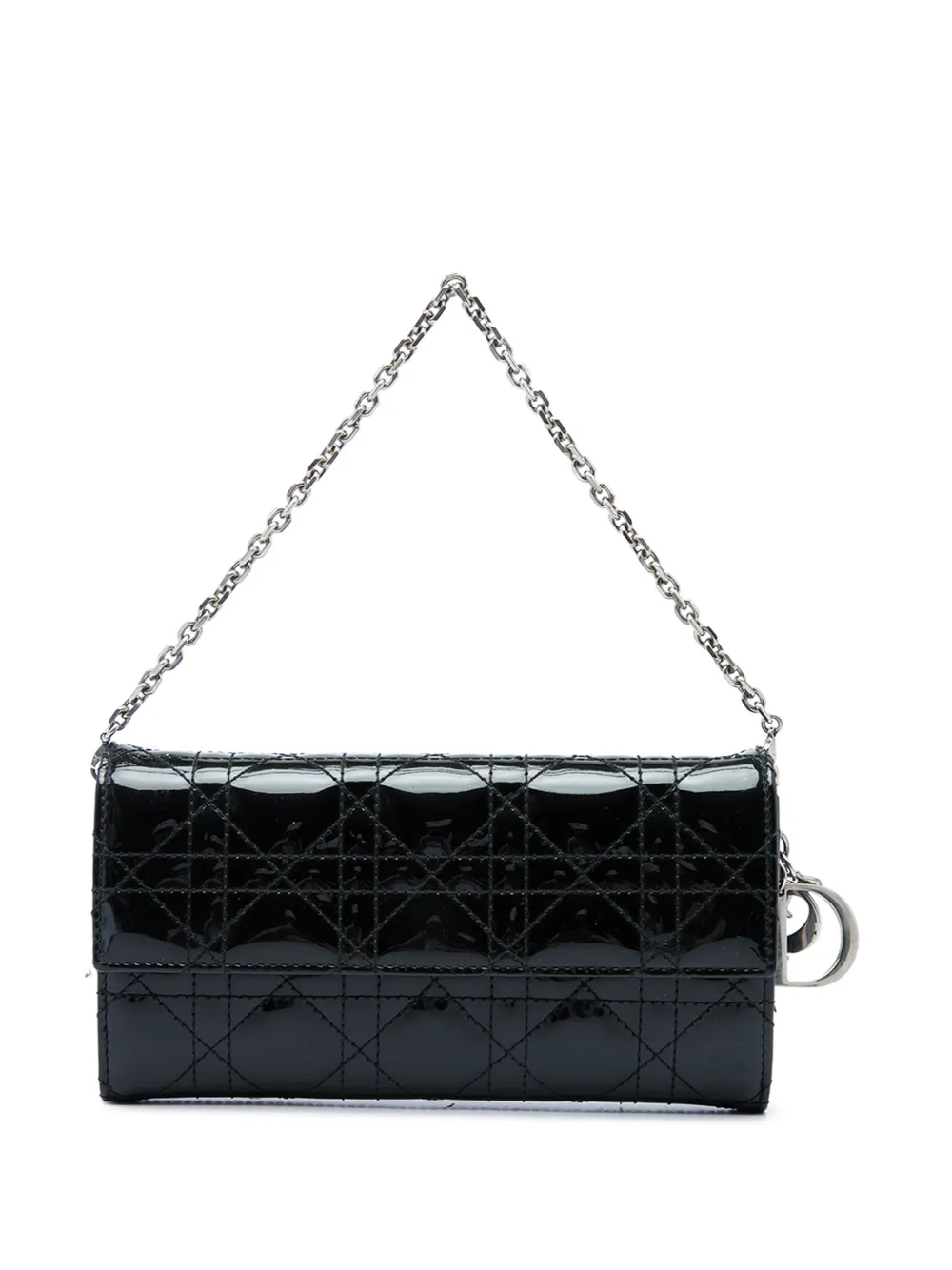 Christian Dior Pre-Owned 2014 Patent Cannage Lady Dior Wallet On Chain handbag - Black