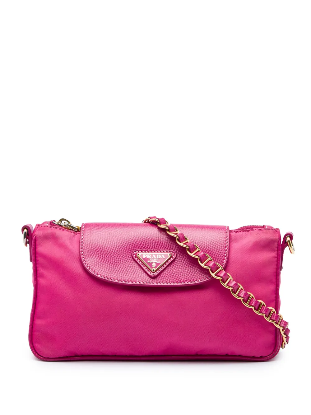 Prada Pre-Owned 2000-2013 Saffiano Trimmed Tessuto Chain crossbody bag - Rosa