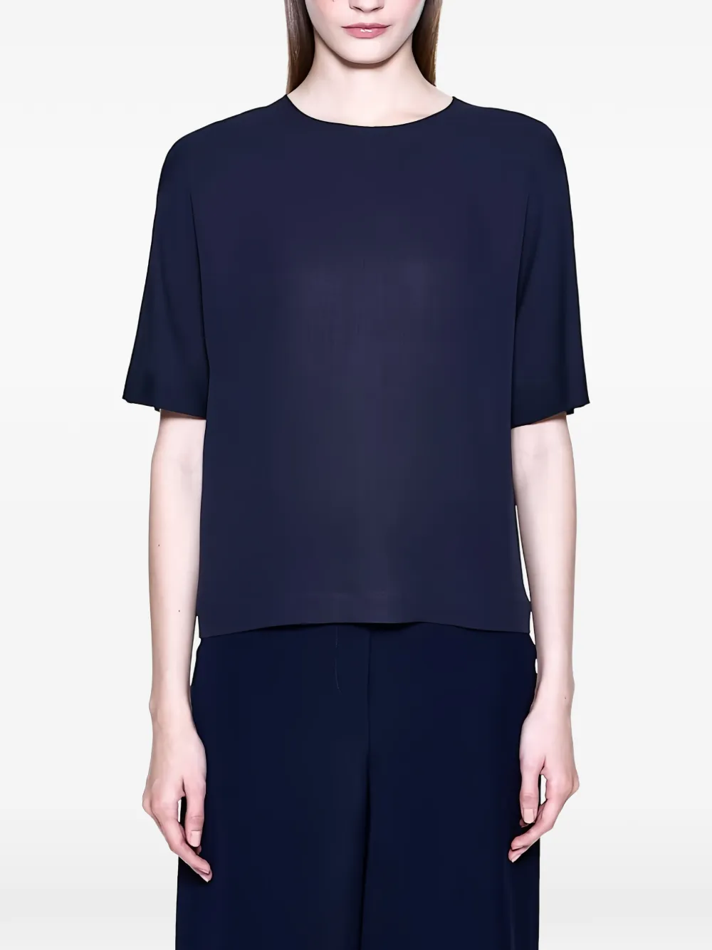 Giorgio Armani Georgette short-sleeved round-neck blouse Blauw
