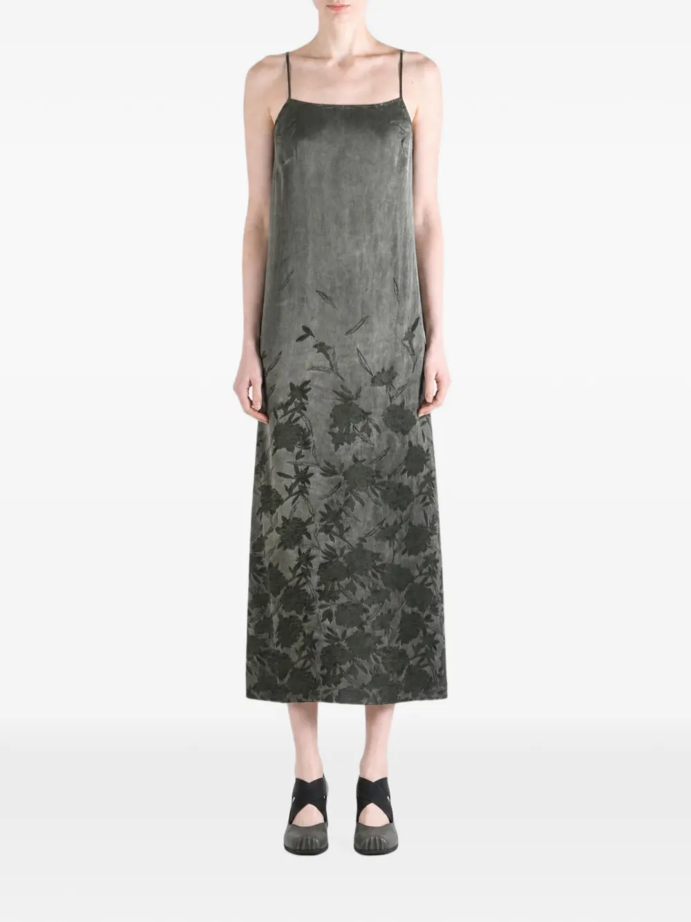 Uma Wang floral-print slip midi dress Groen