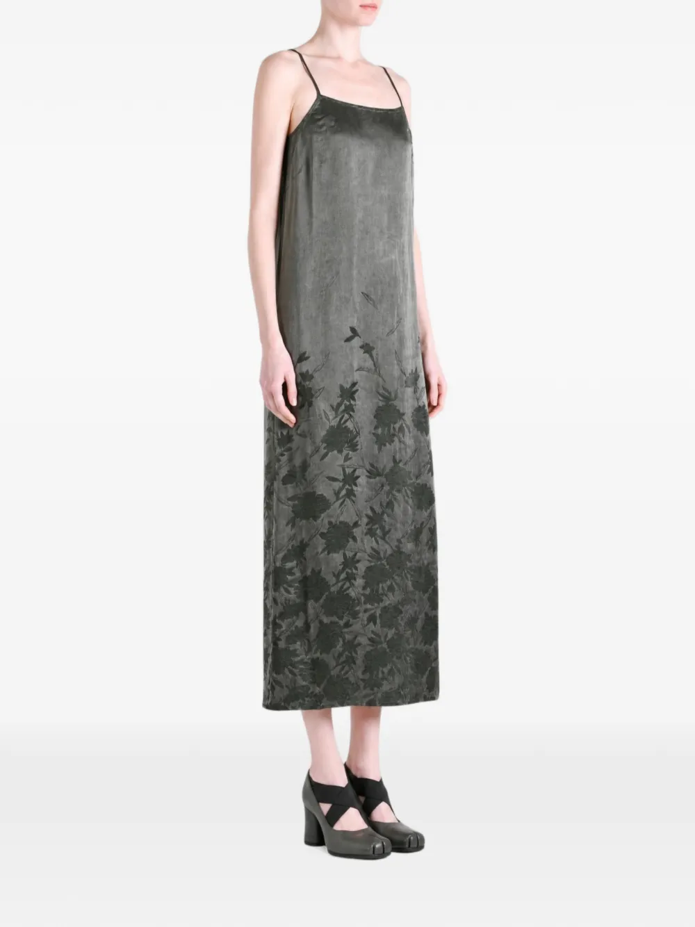 Uma Wang floral-print slip midi dress Groen