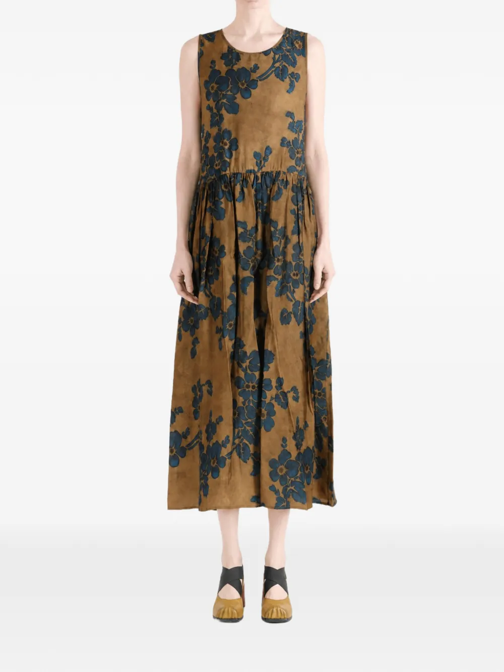 Uma Wang floral-print sleeveless midi dress Bruin