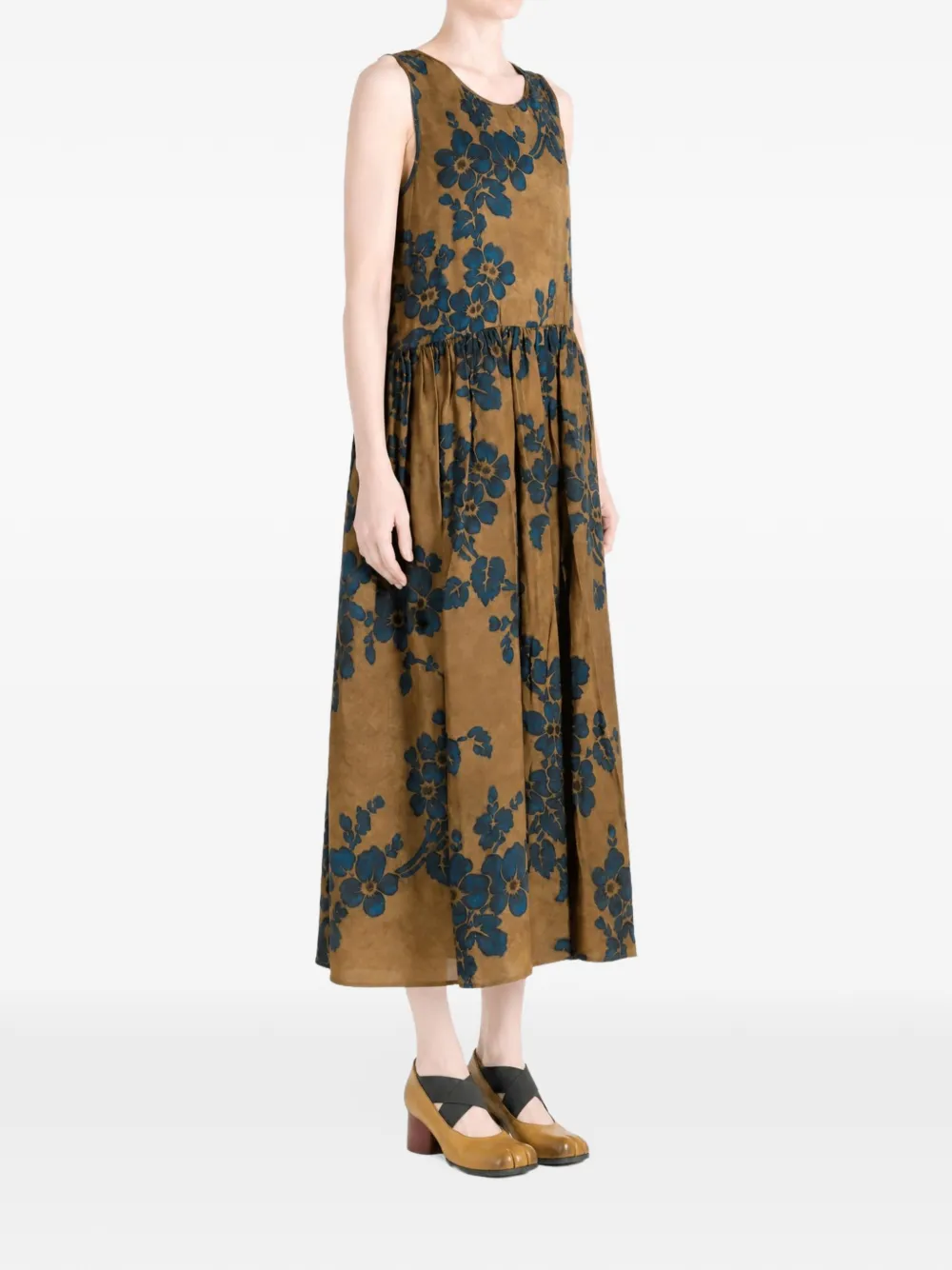 Uma Wang floral-print sleeveless midi dress Bruin