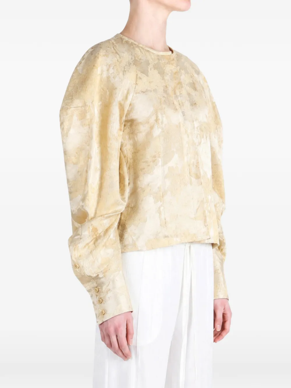 Uma Wang floral-print puff-sleeve blouse Beige
