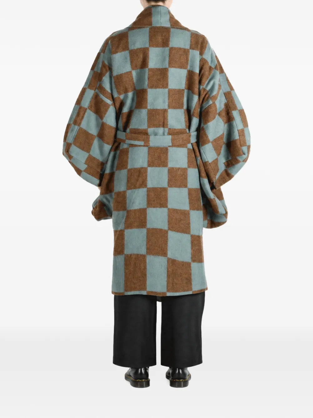 Uma Wang check-pattern belted coat Blauw