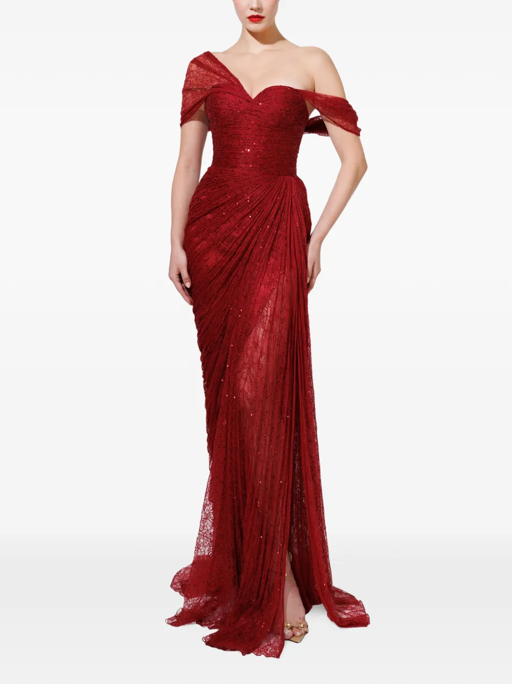 Iris Serban Scarlett sequin-embellished draped dress Rood