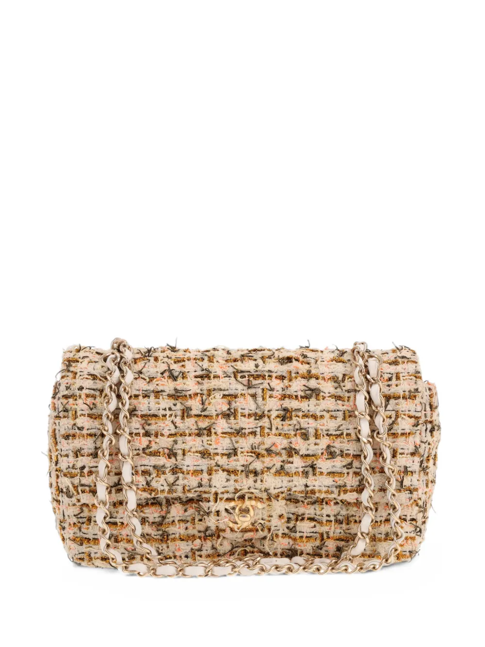 CHANEL Pre-Owned 2019 Tweed Classic tweed shoulder bag - Nude