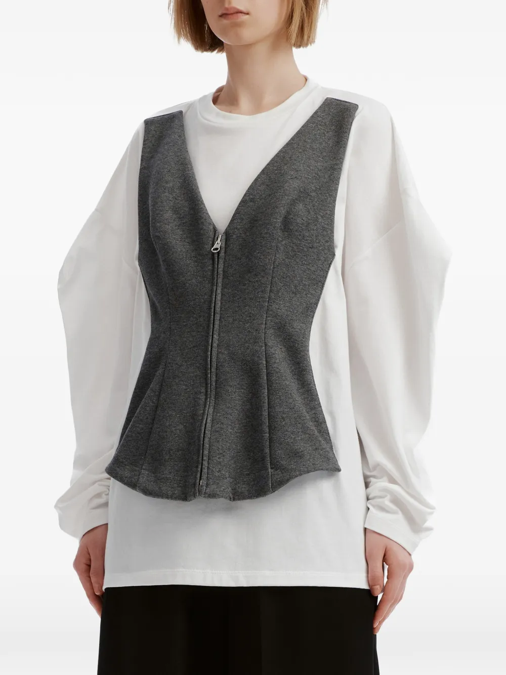 Enföld layered-design zip-up blouse Wit