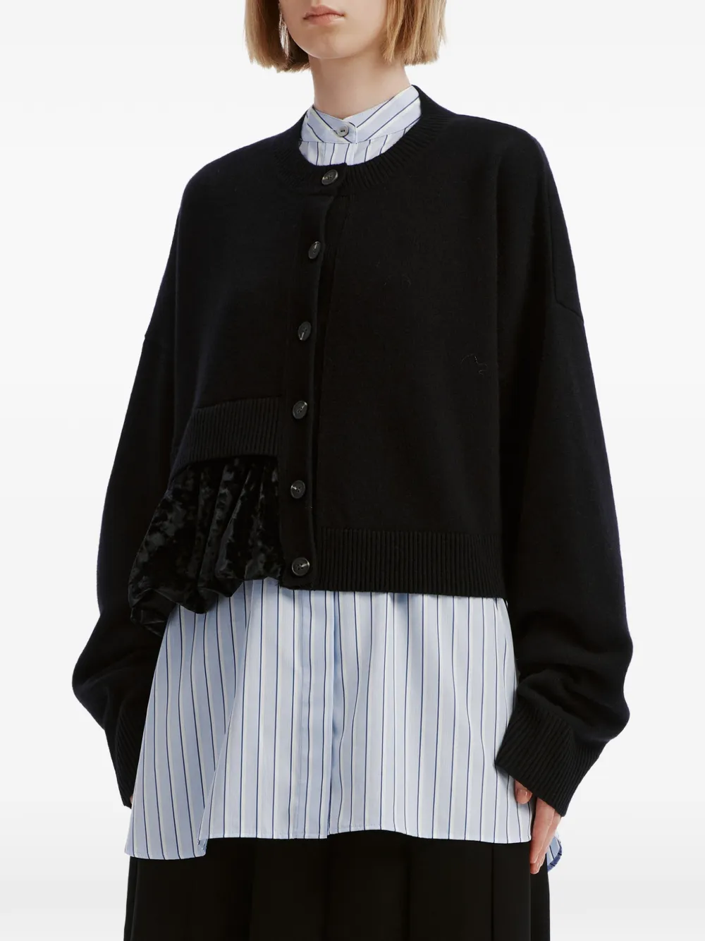 Enföld velvet-panel cropped cardigan Zwart