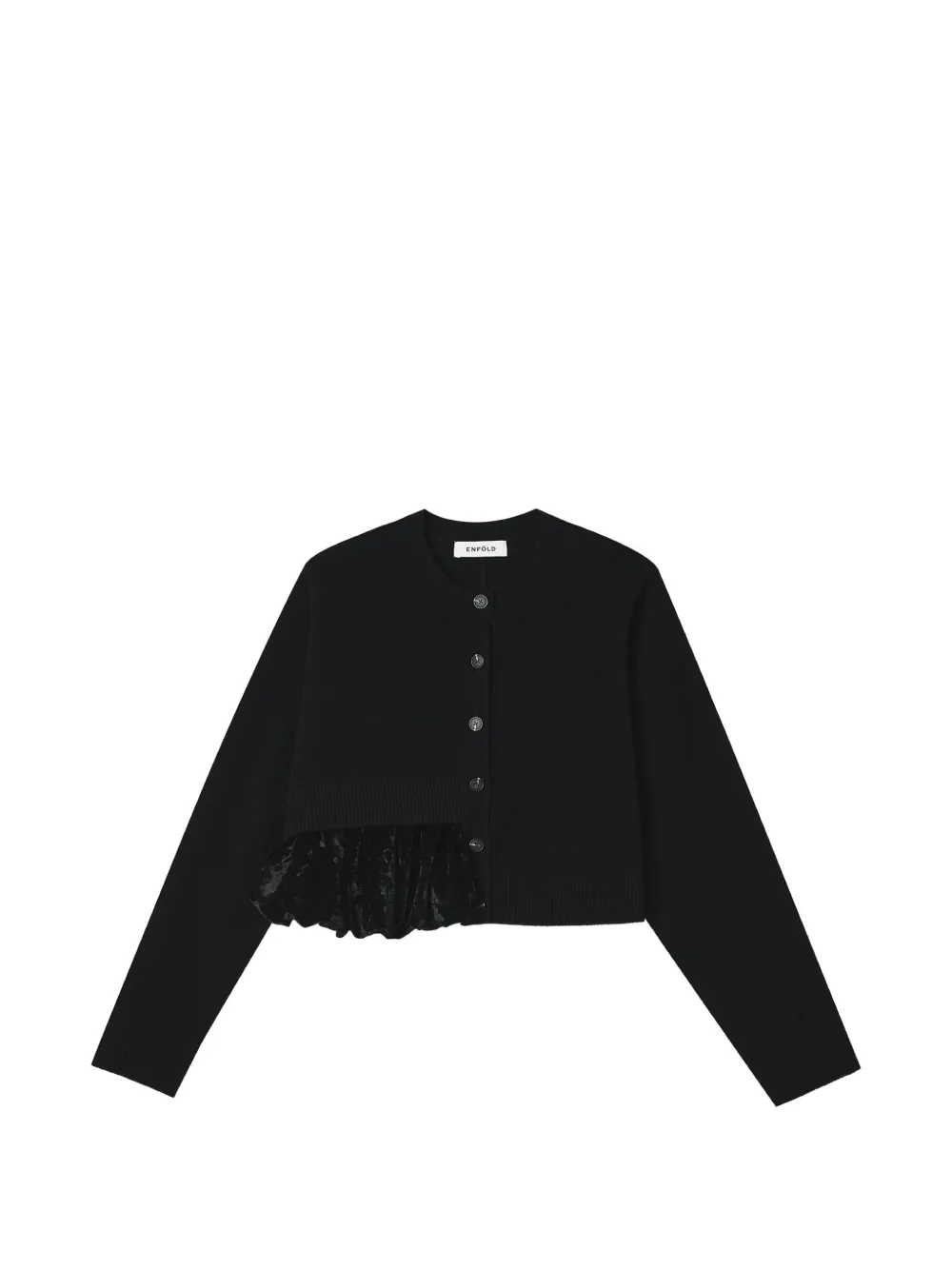 Enföld Cropped-Cardigan mit Samteinsatz - Schwarz