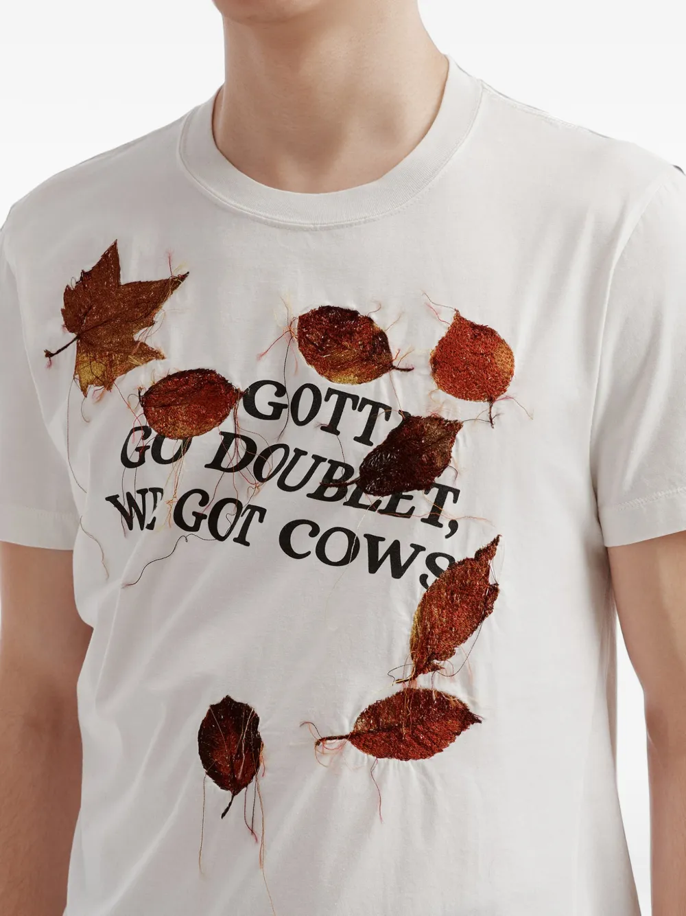 Doublet leaf-patchwork cotton T-shirt Wit