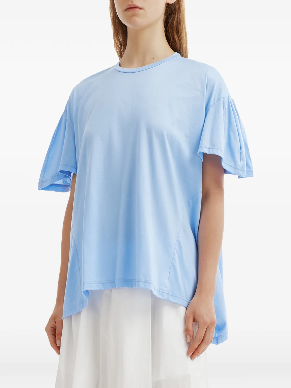 Enföld Umbrella ruffled-sleeve asymmetric T-shirt Blauw