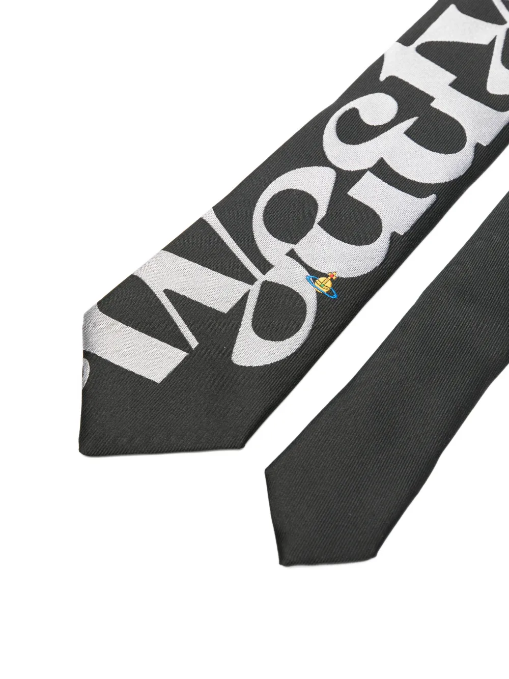 Vivienne Westwood logo-print Orb-embroidered tie Zwart