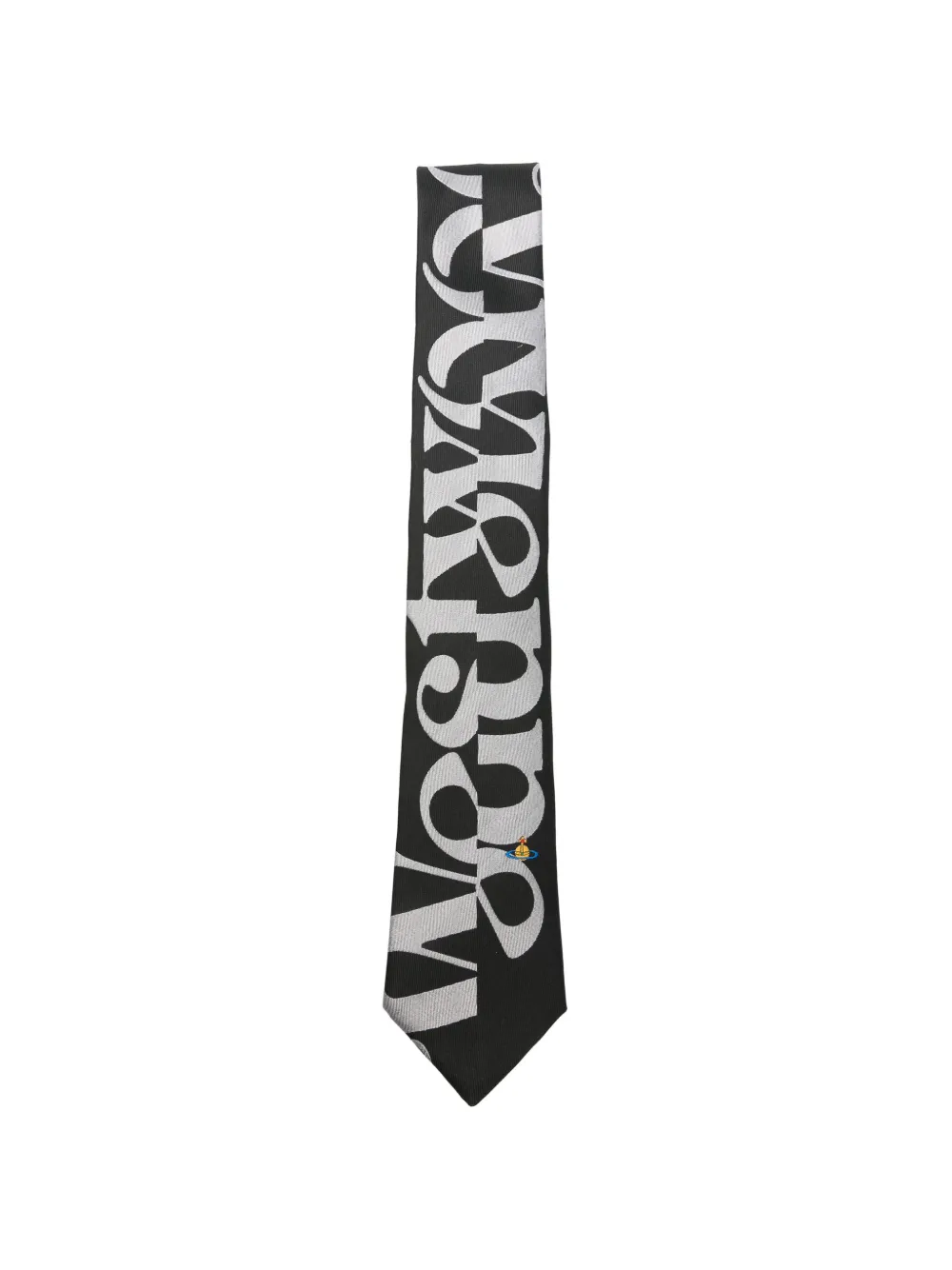 Vivienne Westwood logo-print Orb-embroidered tie Zwart