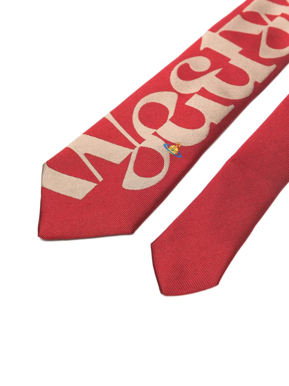 Vivienne Westwood logo-print silk tie Rood