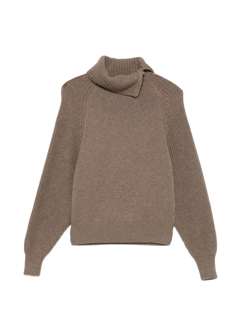Agnona ribbed-knit asymmetric-zip sweater - Braun