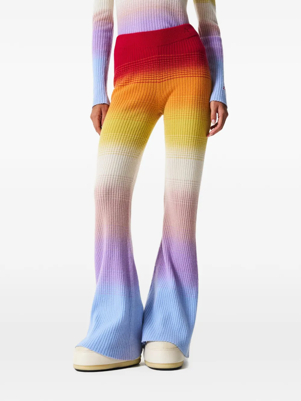 Perfect Moment rainbow-knit flared trousers Rood