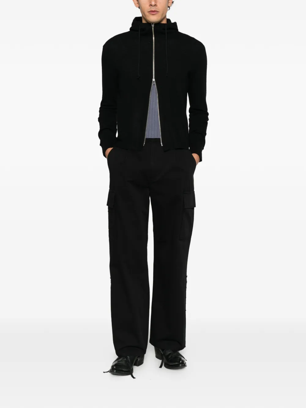 TONYWACK pleated wide-leg cargo pants Zwart