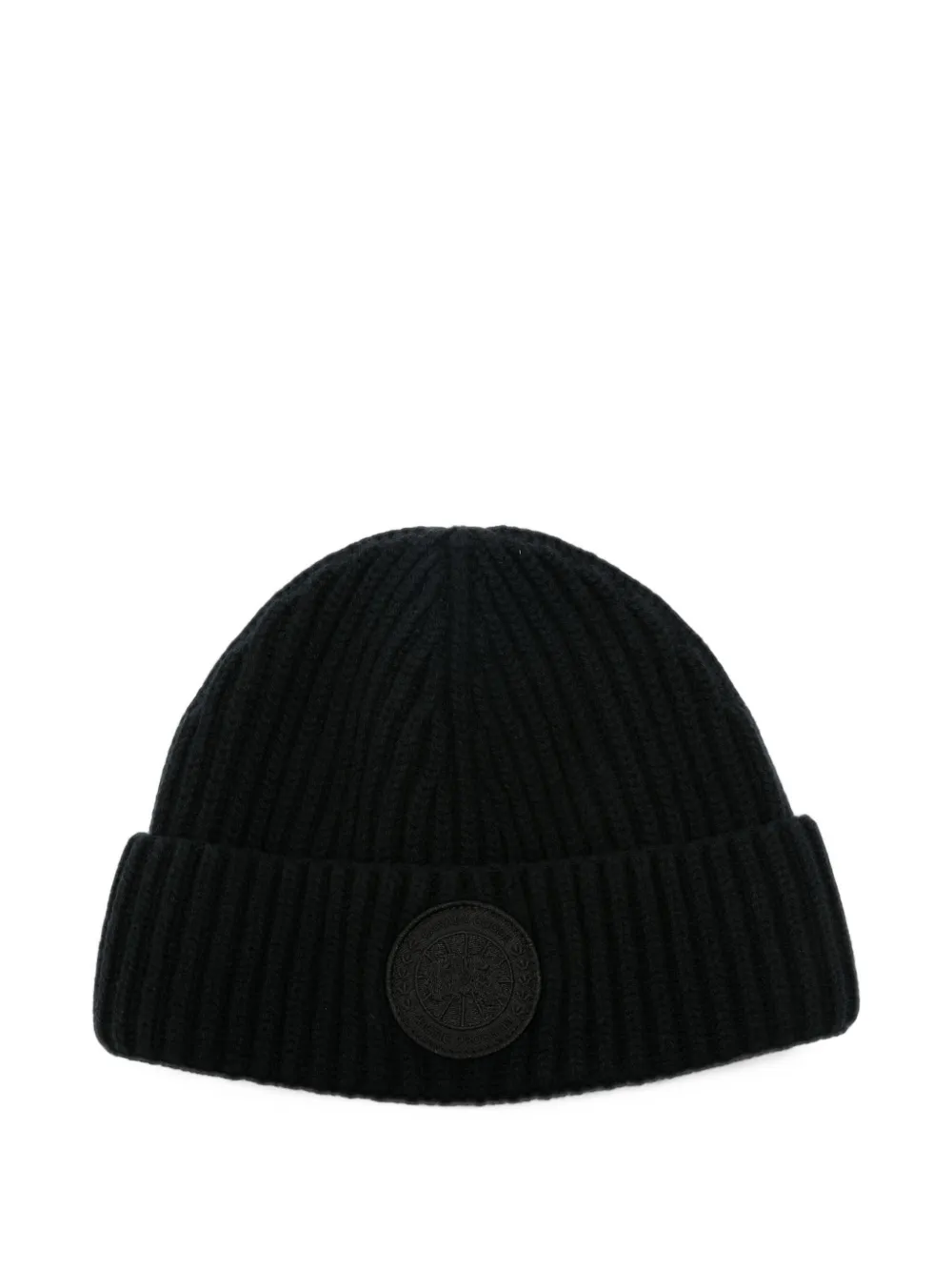 Canada Goose logo-patch ribbed beanie hat Zwart