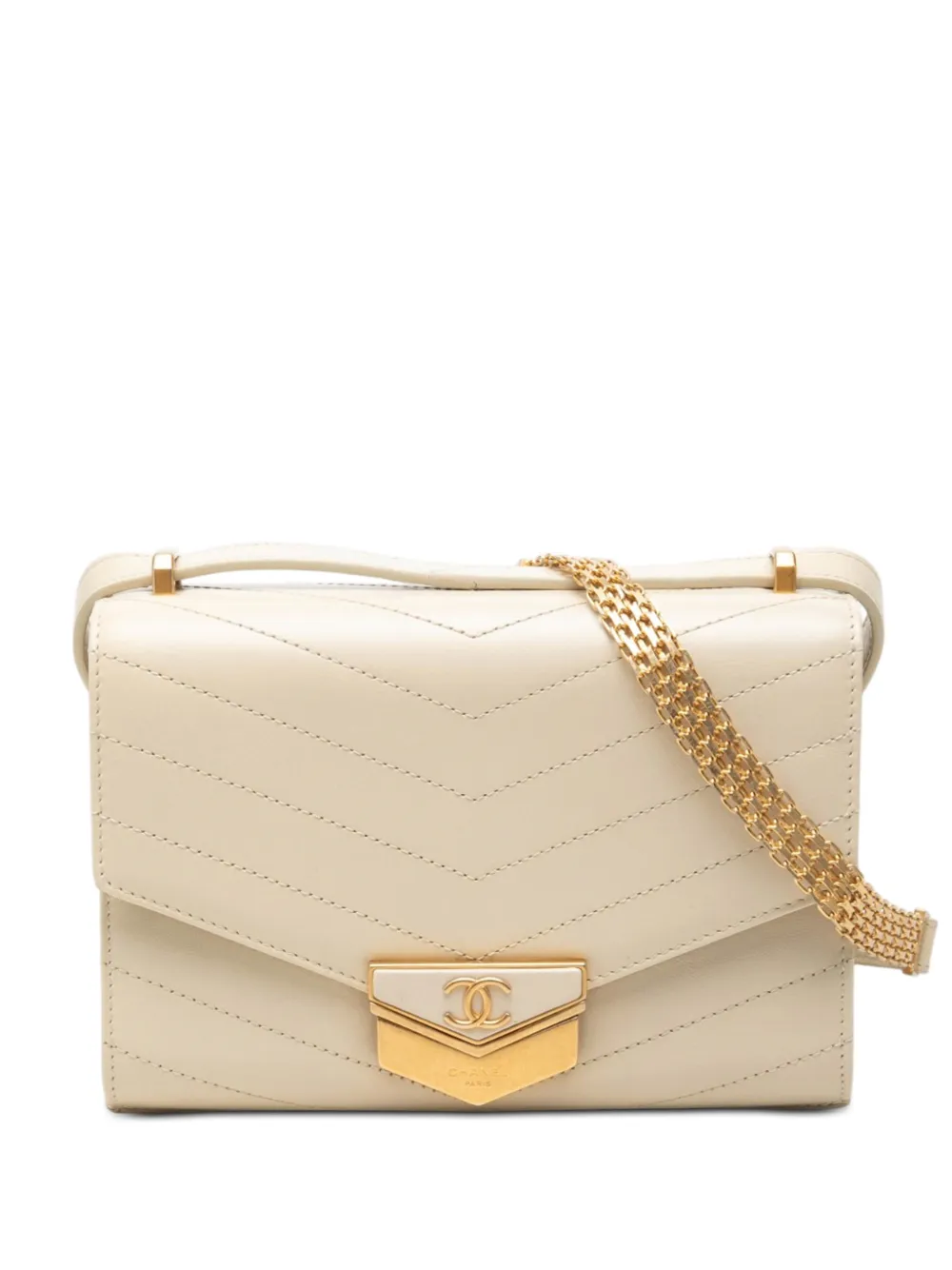 CHANEL Pre-Owned 2018-2019 Small CC Chevron Calfskin Medal Flap crossbody bag - Braun