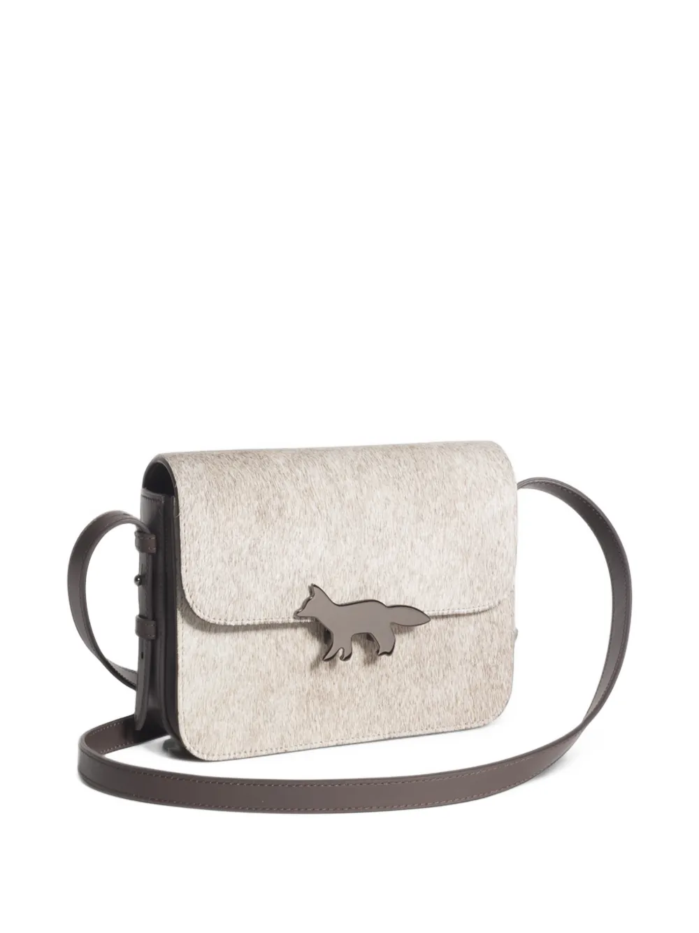 Maison Kitsuné fox-plaque calf-hair cross body bag Bruin