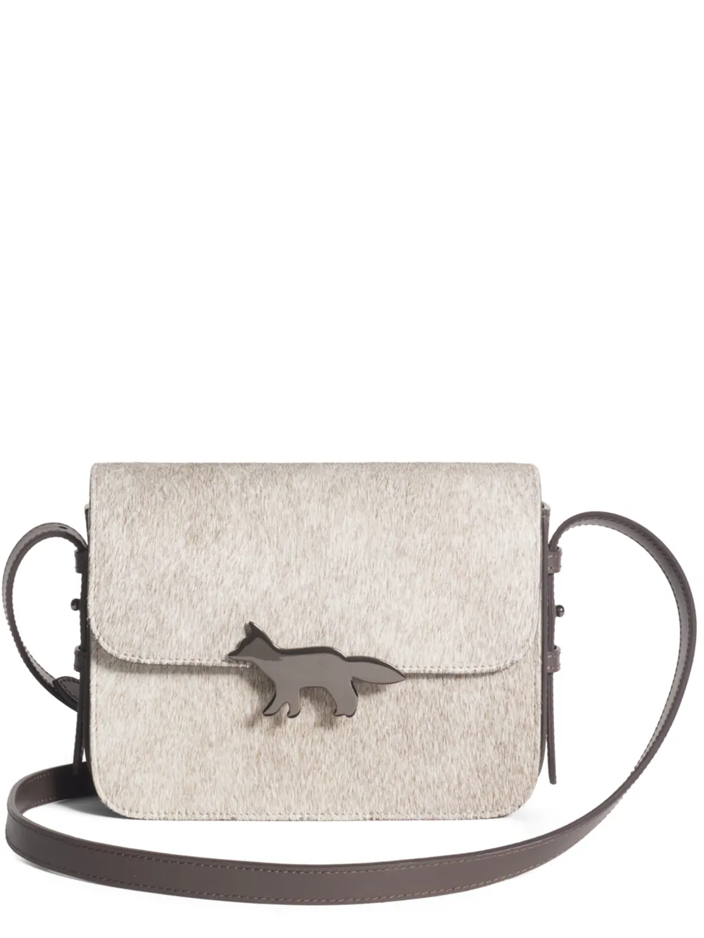 Maison Kitsuné fox-plaque calf-hair cross body bag - Marrone