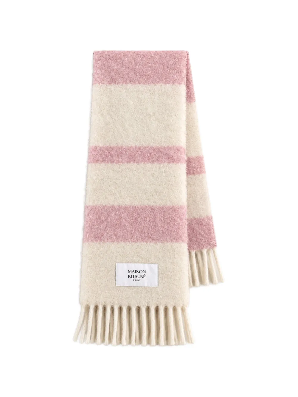 Maison Kitsuné striped fringed scarf Beige