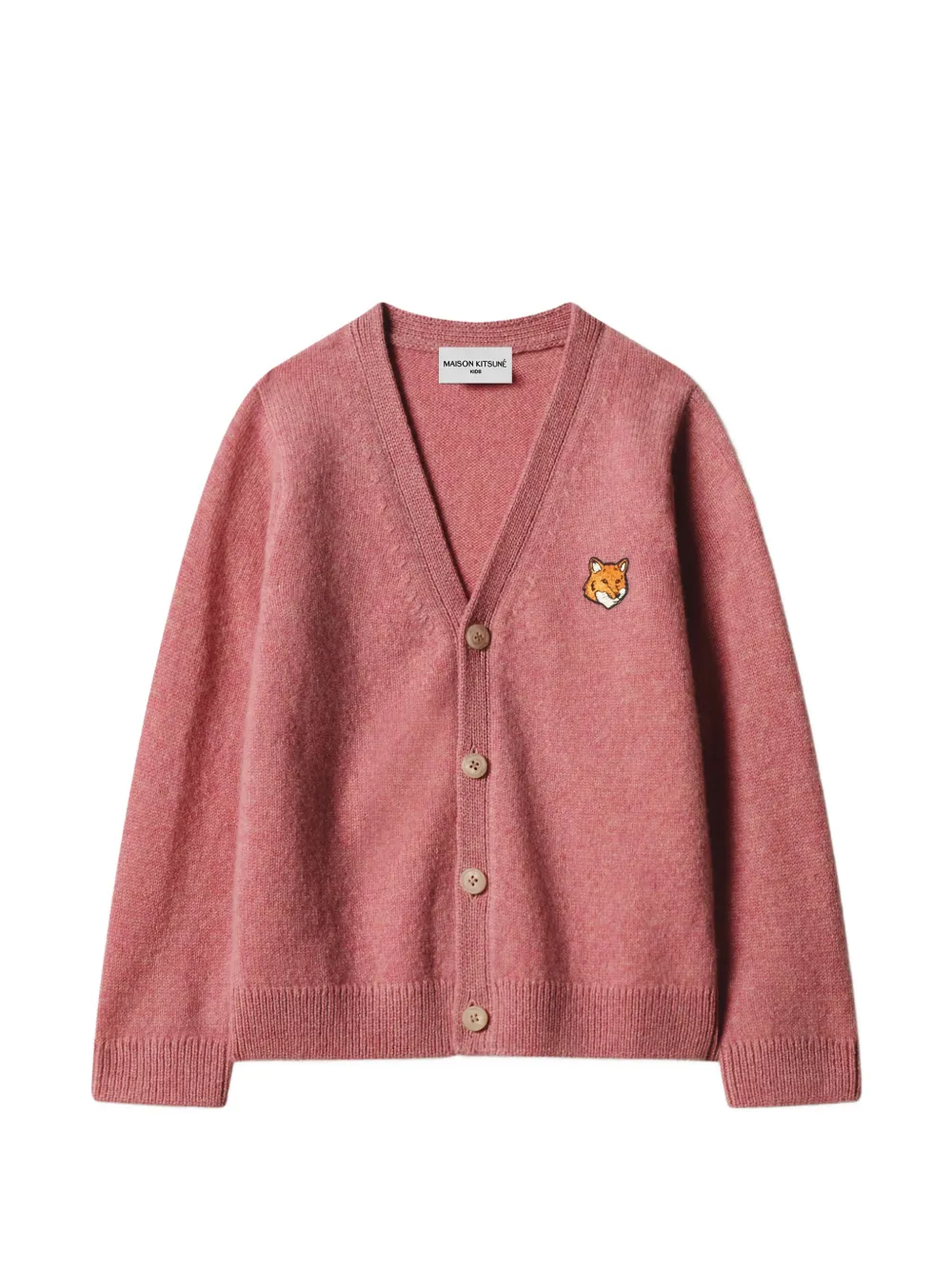 MAISON KITSUNE KIDS Fox-Head-patch V-neck cardigan Roze