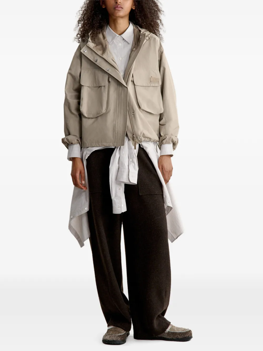 Maison Kitsuné hooded flap-pocket jacket Beige
