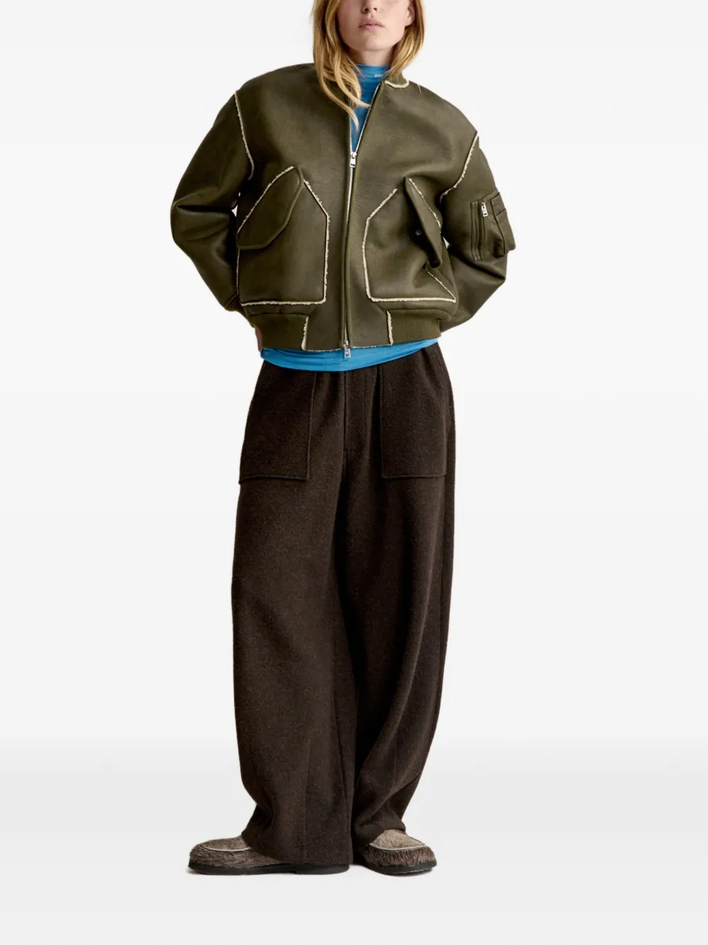 Maison Kitsuné shearling-trim bomber jacket Groen