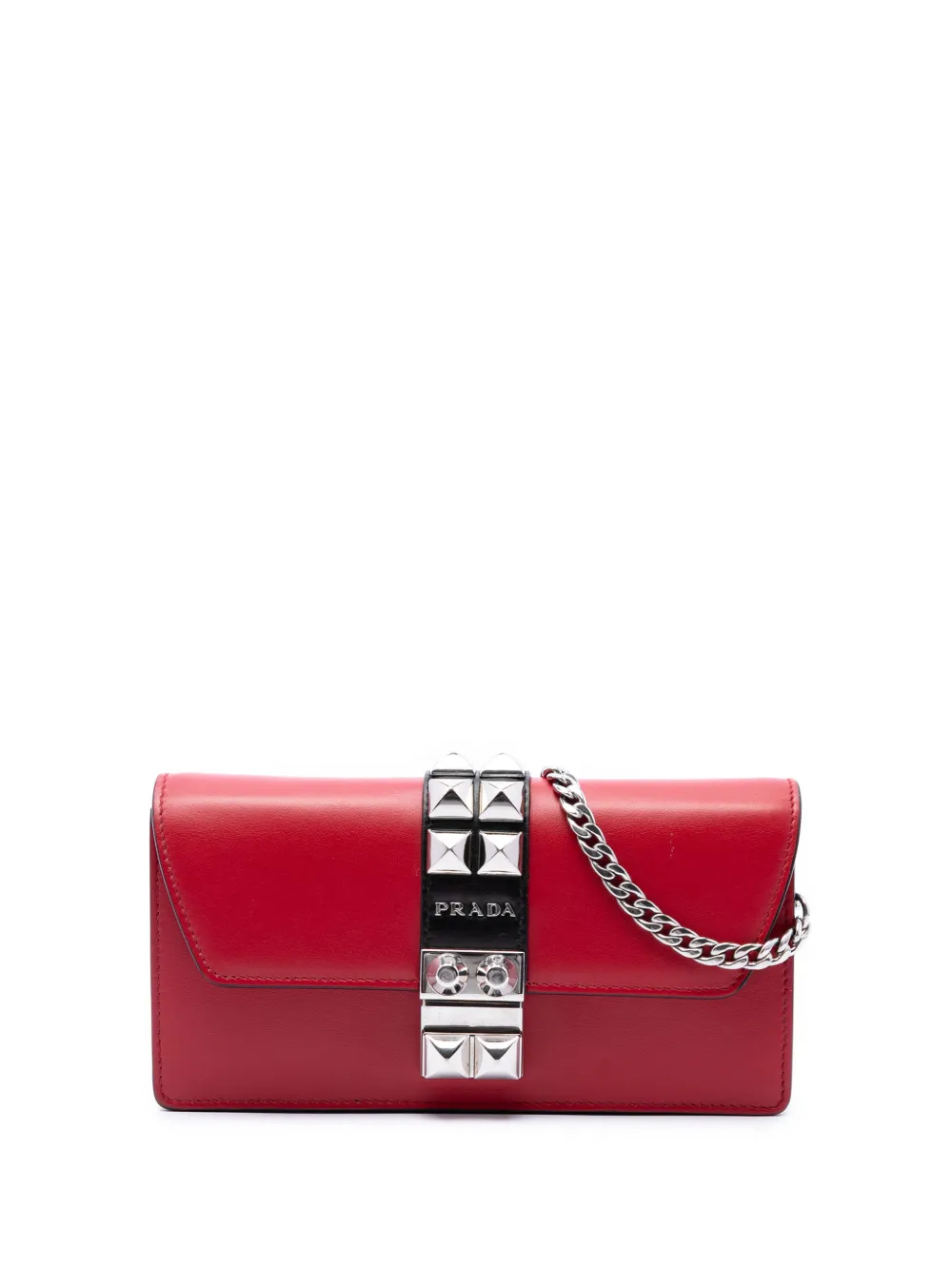 Prada Pre-Owned 2013-2026 City Calfskin Studded Elektra Clutch with Chain crossbody bag - Rot