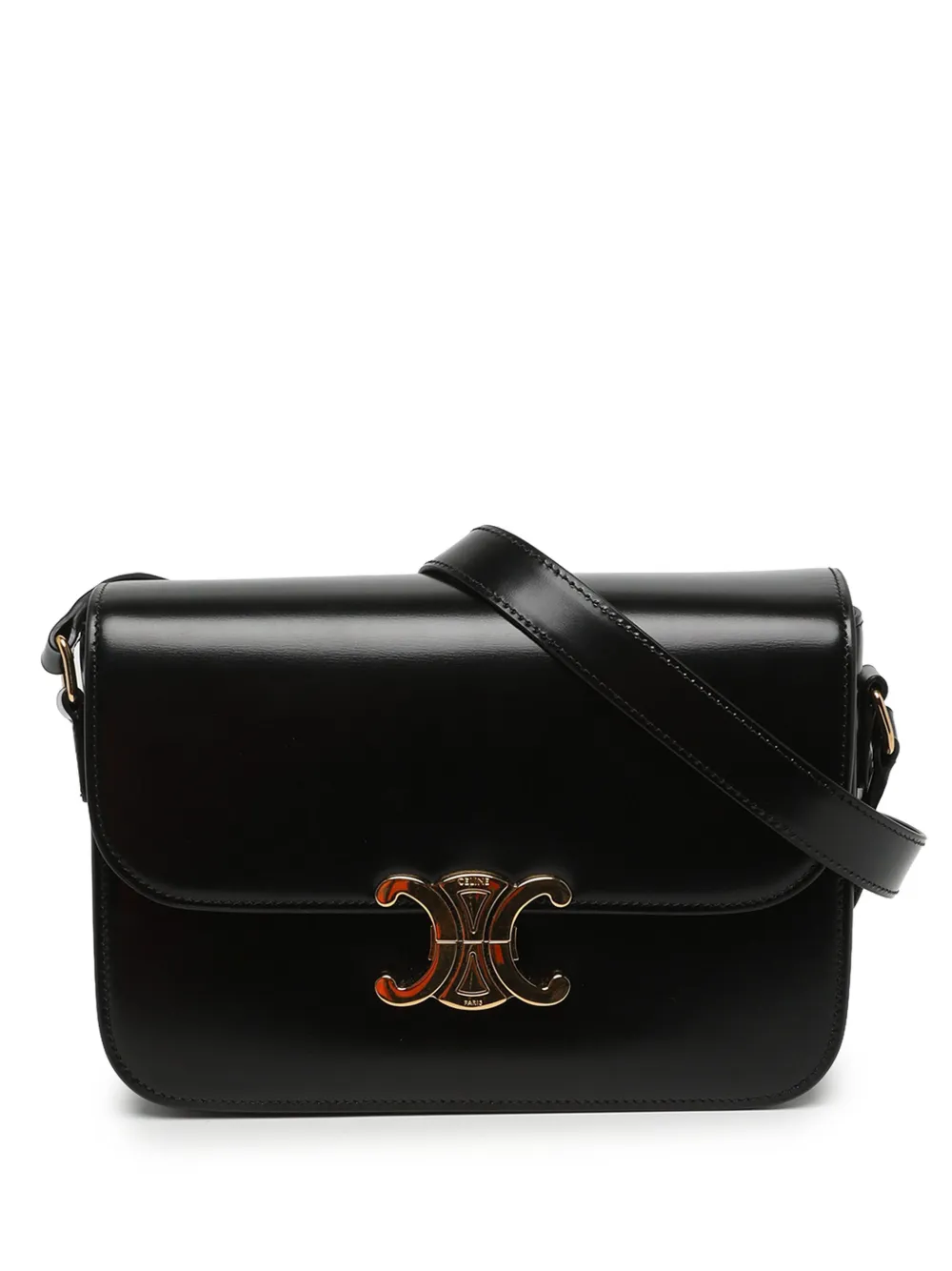 Celine Pre-Owned 2025 Classique Shiny Calfskin Triomphe crossbody bag - Black