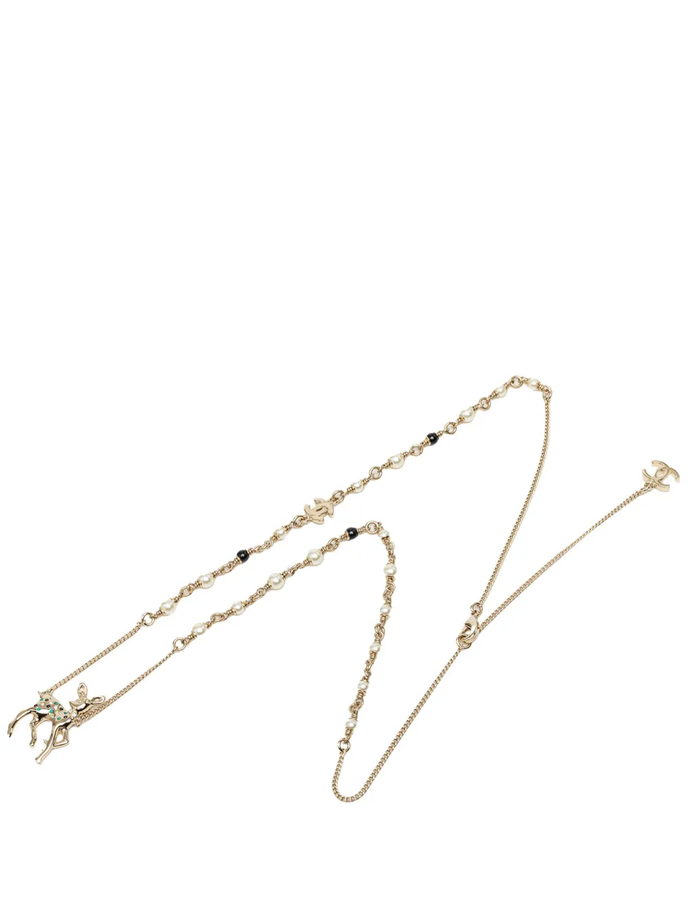 CHANEL Pre-Owned 2026 CC Gold Plated Faux Pearl and Strass Deer Pendant Necklace costume necklace