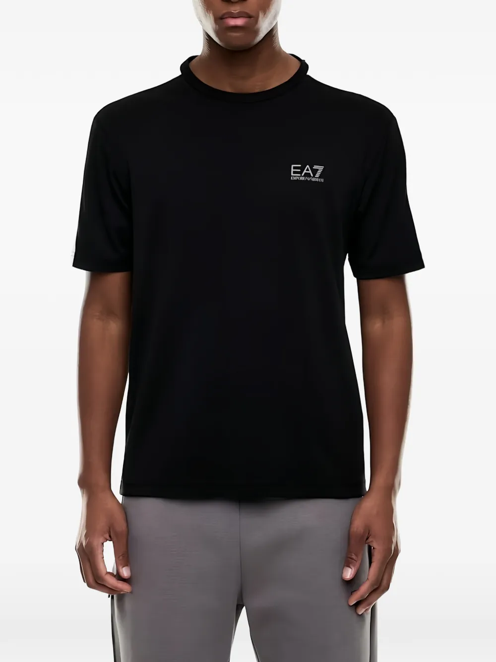Ea7 Emporio Armani logo-print side-stripe T-shirt Zwart