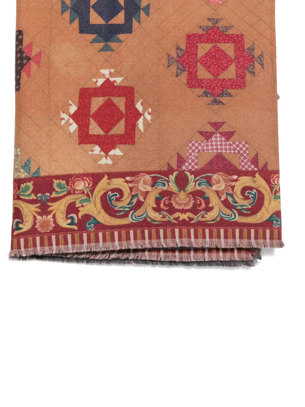 Pierre-Louis Mascia Sjaal met geometrisch patroon en gerafelde rand Beige