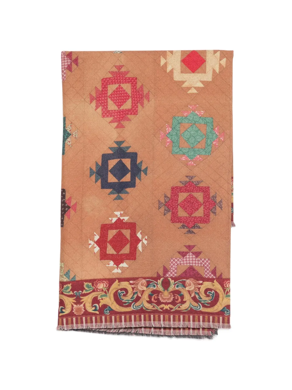 Pierre-Louis Mascia Sjaal met geometrisch patroon en gerafelde rand Beige