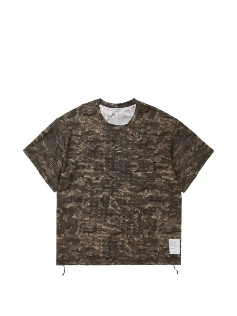 Satisfy camouflage-print perforated T-shirt