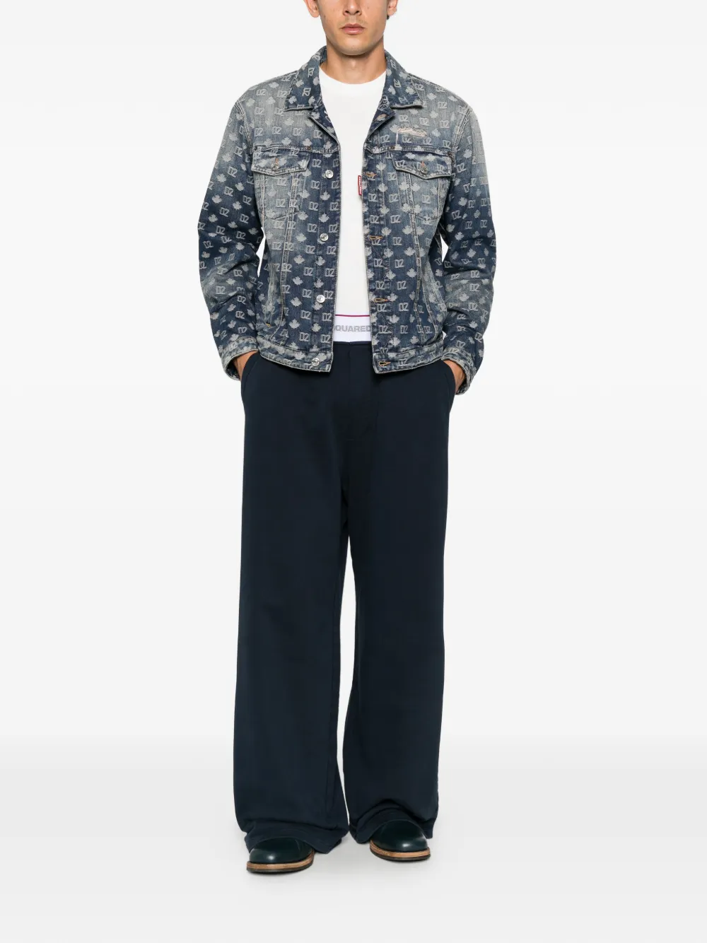 DSQUARED2 logo-waistband wide-leg trousers Blauw