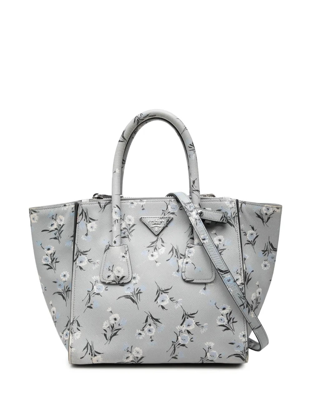 Prada Pre-Owned 2013-2026 Saffiano Floral Twin Pocket satchel - Grigio