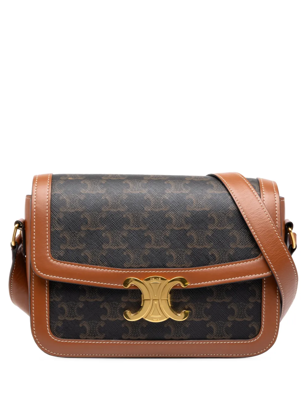 Celine Pre-Owned 2020 Classique Triomphe Coated Canvas and Calfskin Triomphe crossbody bag - Brown
