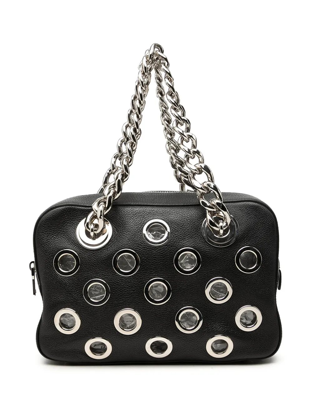 Prada Pre-Owned 2010-2026 Vitello Daino Grommet Chain shoulder bag - Nero