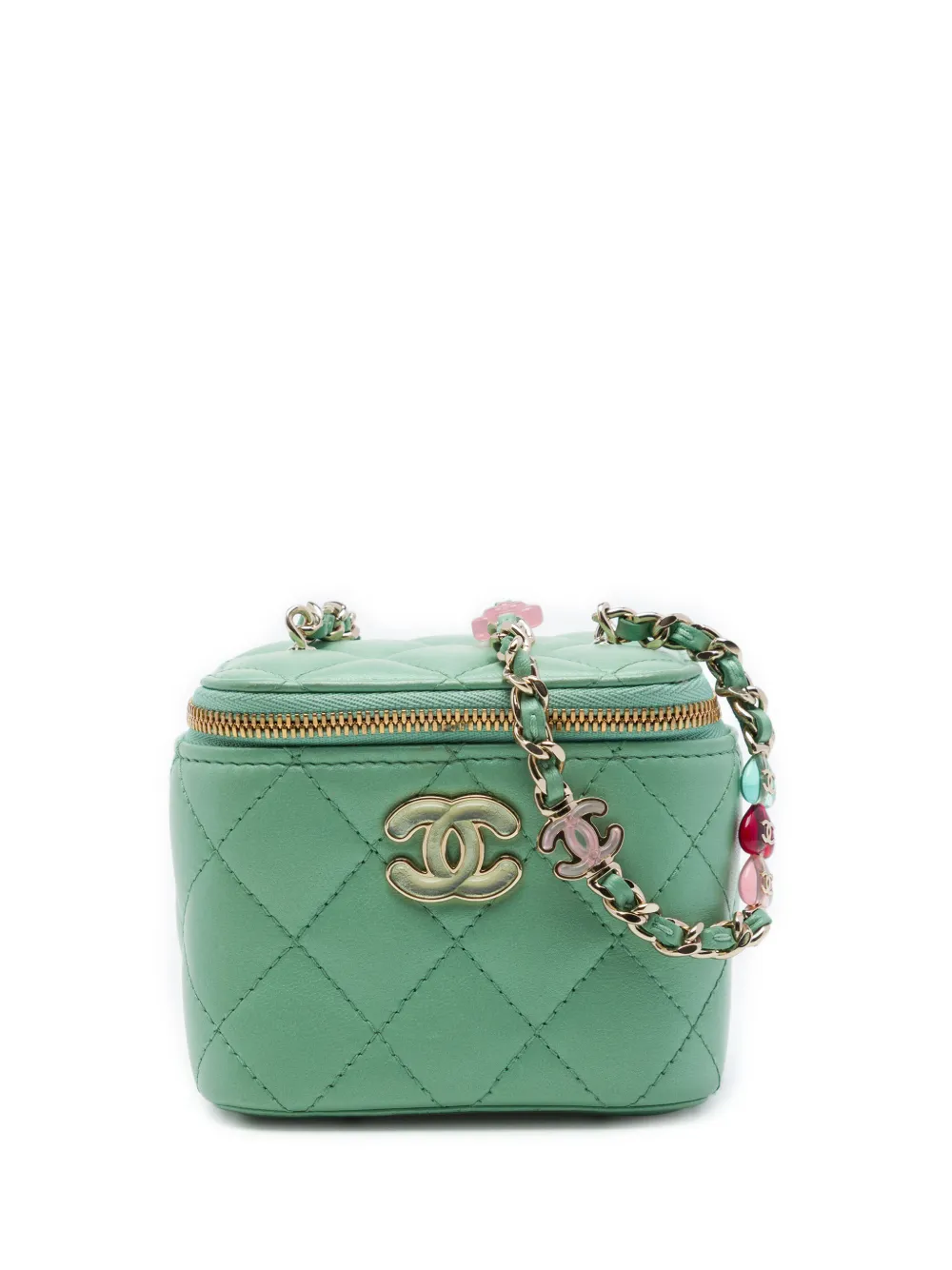 CHANEL Pre-Owned 2021-2026 Mini Quilted Lambskin Resin Heart Vanity Case With Chain crossbody bag - Green