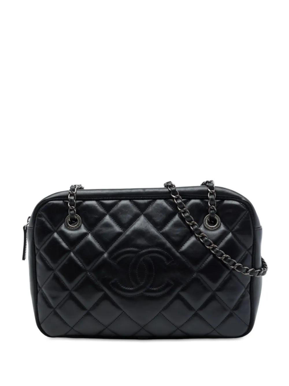 CHANEL Pre-Owned 2015-2016 Large CC Diamond Quilted Calfskin Ballerine Camera Bag shoulder bag - Black